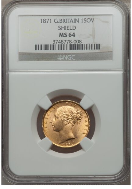 【NGC鑑定 MS64】イギリス ビクトリア女王ヤングヘッド（シールド） ソブリン金貨 1871年 - 画像 (4)