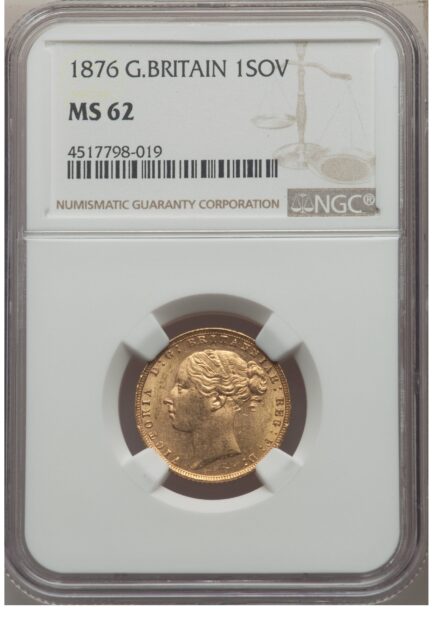 【NGC鑑定 MS62】イギリス ビクトリア女王ヤングヘッド（セントジョージと竜） ソブリン金貨 1876年 - 画像 (4)