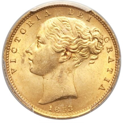 【PCGS鑑定 MS64+】イギリス ビクトリア女王 ソブリン金貨 1853年