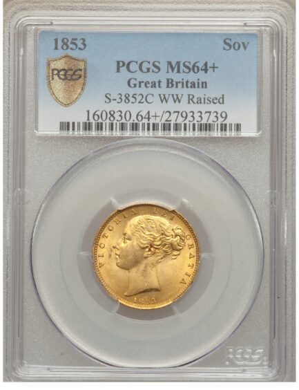 【PCGS鑑定 MS64+】イギリス ビクトリア女王 ソブリン金貨 1853年 - 画像 (3)