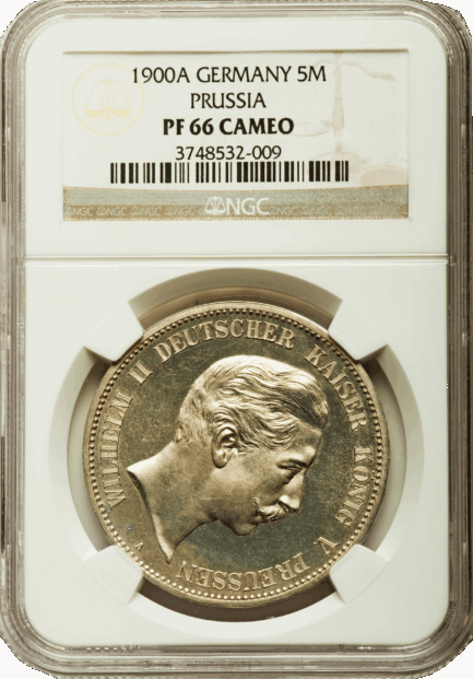 【最高鑑定：NGC鑑定 PF66 CAMEO】ドイツ プロシア ヴィルヘルム2世 5マルク銀貨 1900年 - 画像 (4)