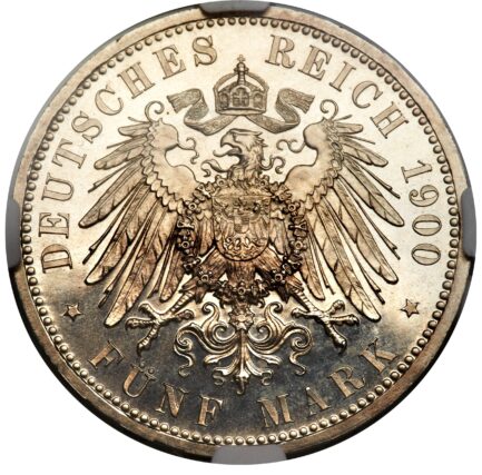 【最高鑑定：NGC鑑定 PF66 CAMEO】ドイツ プロシア ヴィルヘルム2世 5マルク銀貨 1900年 - 画像 (3)