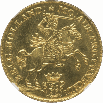 オランダ 1750年（1960年再鋳） ゴールドライダー 14グルデン金貨 NGC MS66