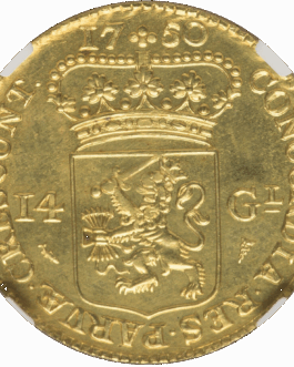 オランダ 1750年（1960年再鋳） ゴールドライダー 14グルデン金貨 NGC MS66