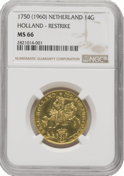 オランダ 1750年（1960年再鋳） ゴールドライダー 14グルデン金貨 NGC MS66 - 画像 (3)