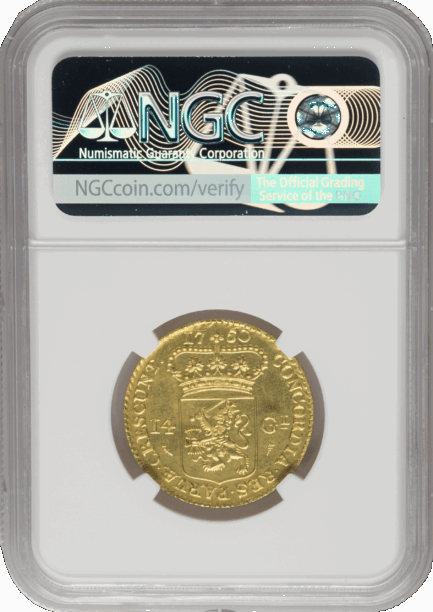 オランダ 1750年（1960年再鋳） ゴールドライダー 14グルデン金貨 NGC MS66 - 画像 (4)