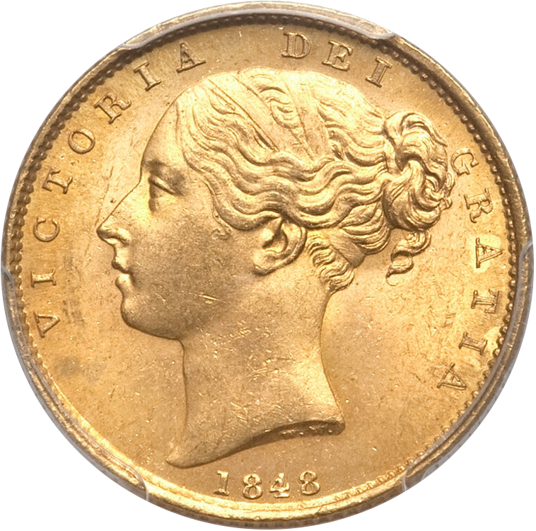 あなたが現在見ているのは 1848年 ビクトリア女王 1ソブリン金貨 PCGS鑑定 MS64
