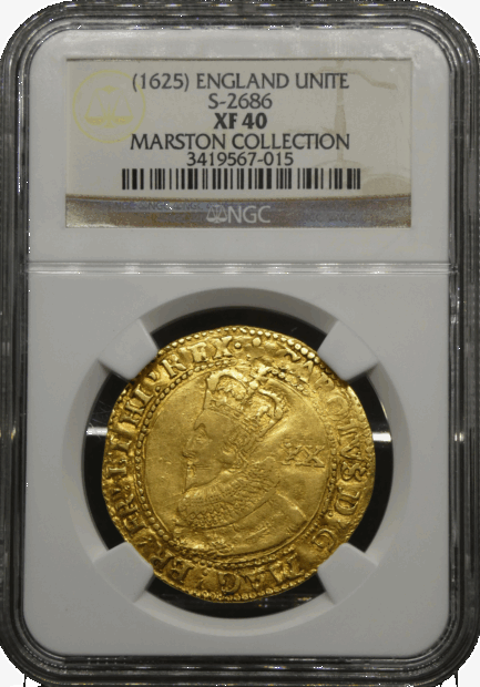 【レアコイン】チャールズ一世 ユナイト金貨 NGC鑑定 XF40 1625年 ハンマーコイン イギリス イングランド アンティークコイン 金貨 UNITE金貨